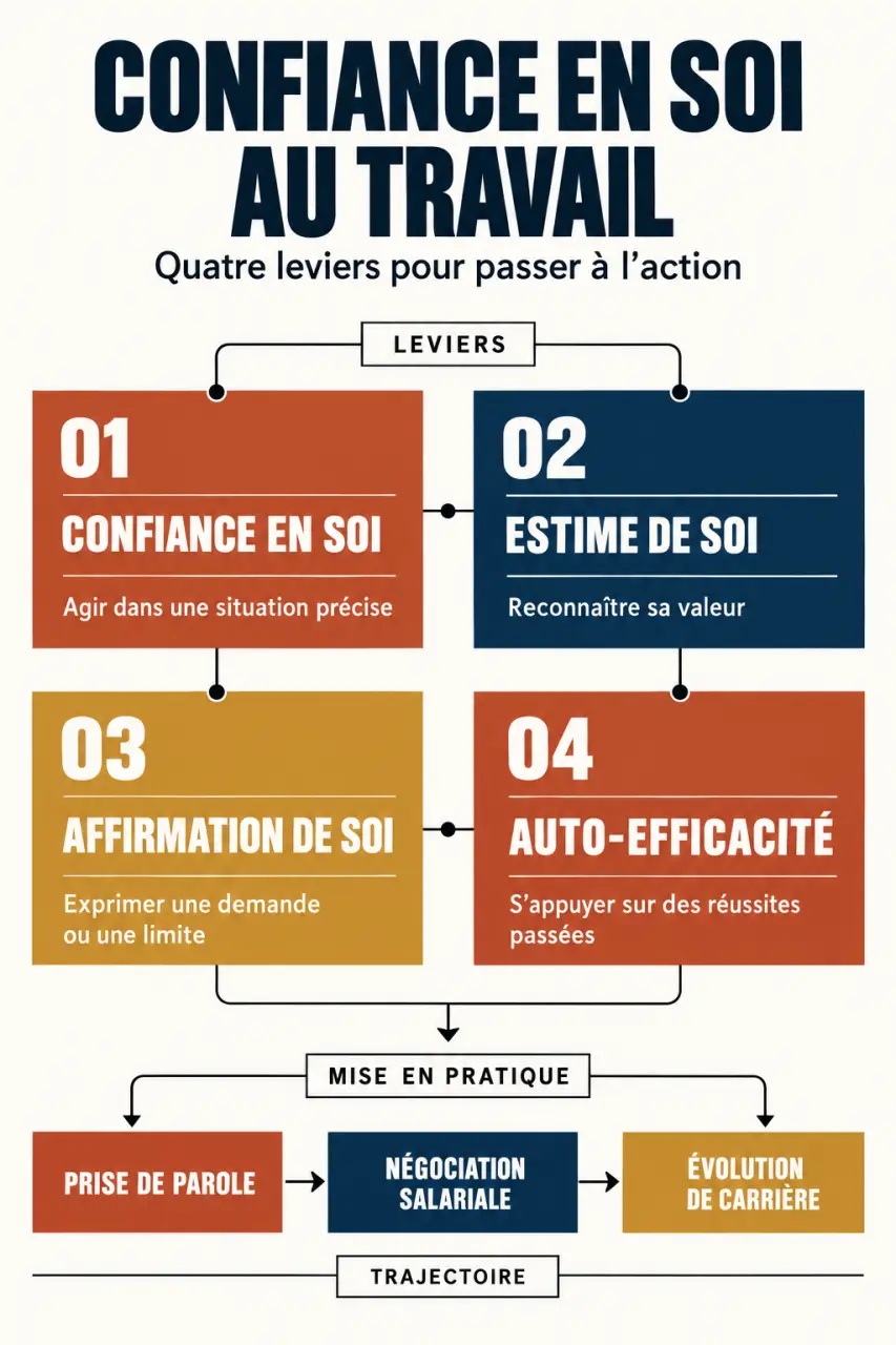 Infographie sur la confiance en soi au travail, l'affirmation de soi et la négociation salariale